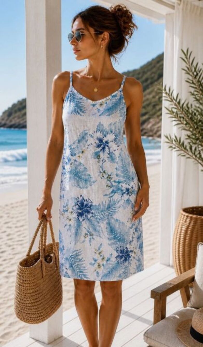 Lungo L’arno Midi Dress Small 100% Linen Sleeveless Floral Coastal Beach Pocket